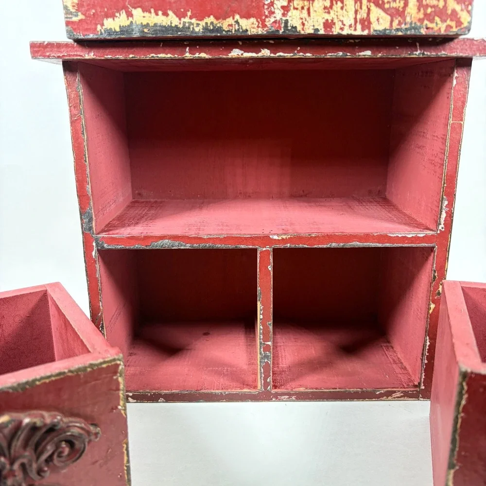 Distressed Red Wooden Mini Desktop Drawers Tabletop Organizer Chest Hobby Lobby